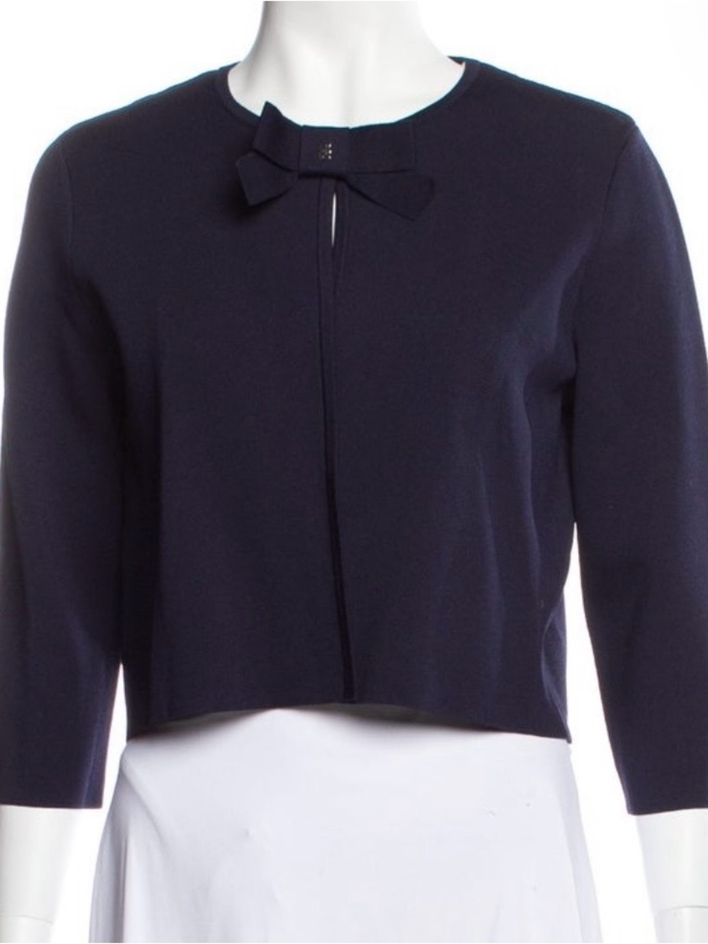 Carolina Herrera Navy Bow-Front Cropped Cardigan